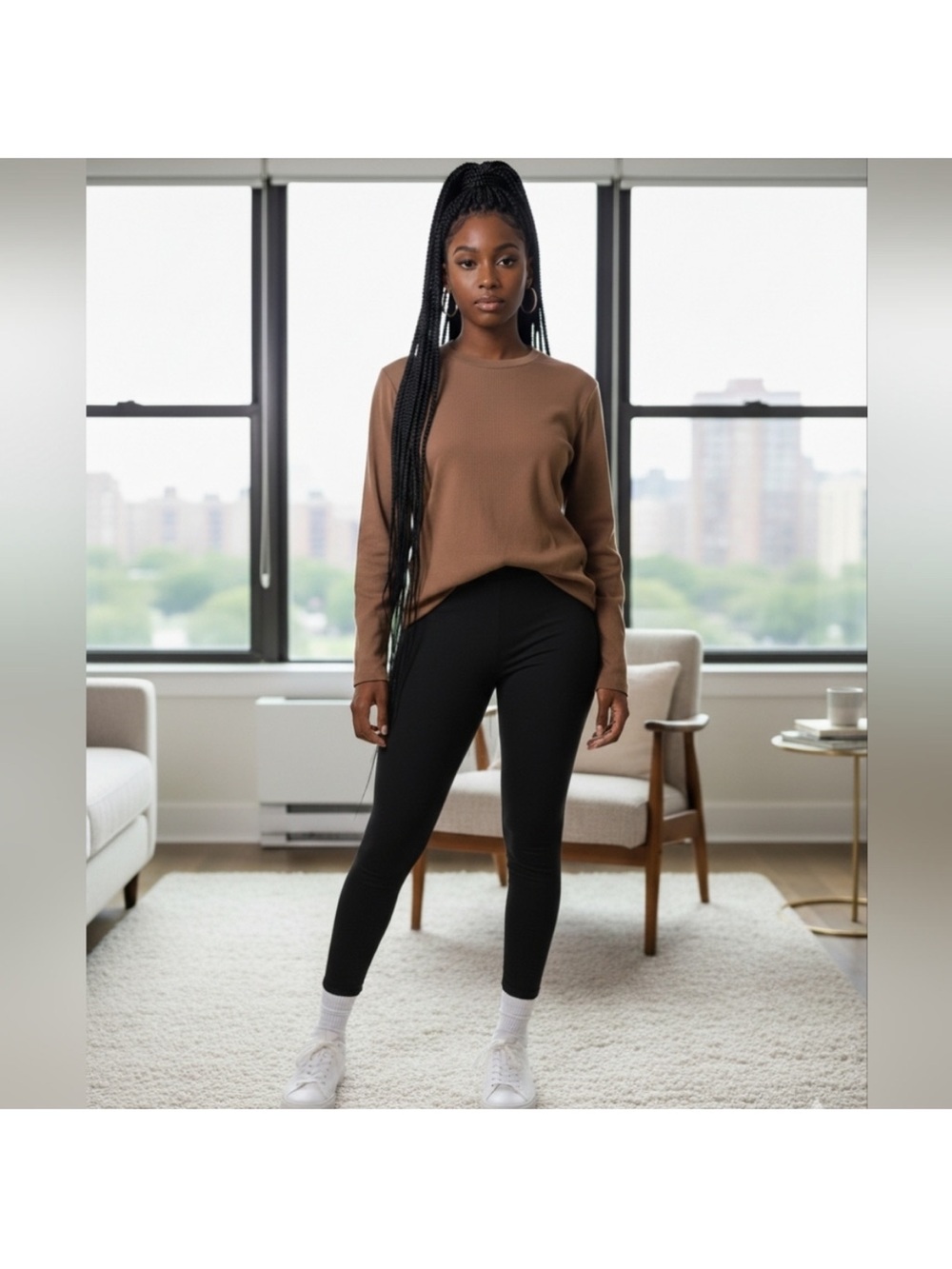 SKIMS Women's Boyfriend Long Sleeve T-Shirt in Oxide (Brown) Size SMALL